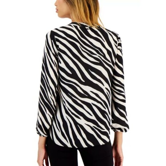 Anne Klein Womens Zebra Print split Neck Blouse size 2X plus black new $89 - Picture 8 of 8